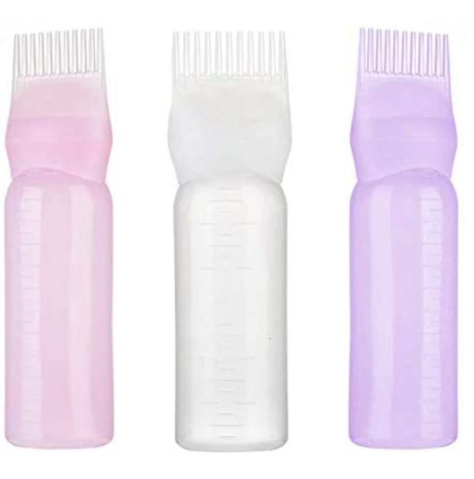 3pcs Root Comb Applicator Bottle Hair Oil Applicator Bottle Hair Dye Comb Bottle, Size: 17.5X4.5CM, Pink